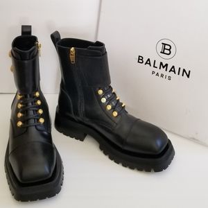 Balmain Ranger Army Leather Combat Boots Black Size 38.5